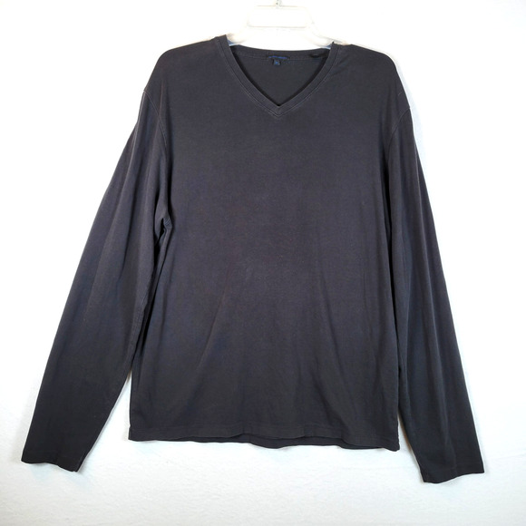 Patrick Assaraf Mens Pima Cotton V-Neck Long Sleeve Shirt Top Size XXL Black - Picture 1 of 7
